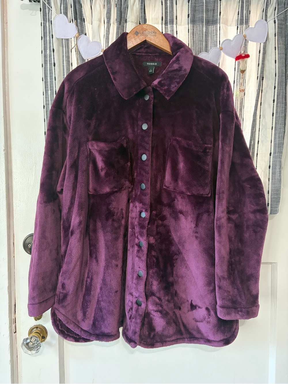 Torrid Plush Snap-Front Teddy Jacket in Deep Plum